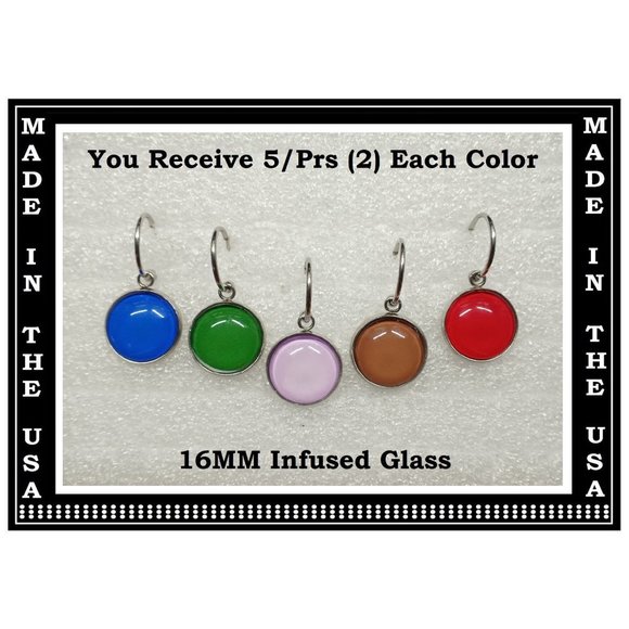 NEW Solid Color Charm Interchangeable Earrings 5 Pairs in Set Infused Glass - Picture 4 of 6